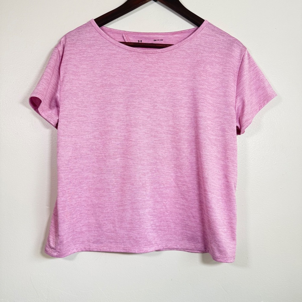 Under Armour HeatGear Open Back Heathered Training Shirt Size Small Pink